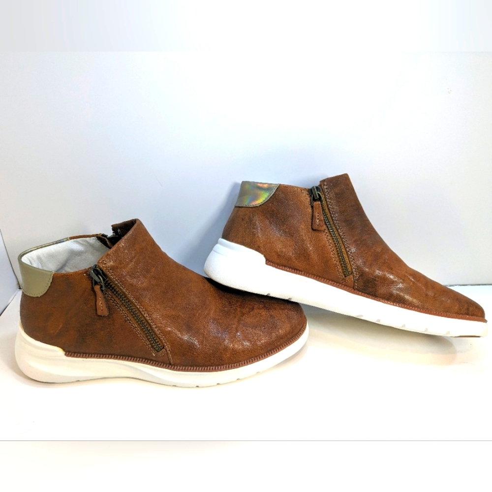 EMERY WOMENS SHOES 7.5 M COGNAC LEATHER ZIP BOOT JOHNSTON&MURPHY